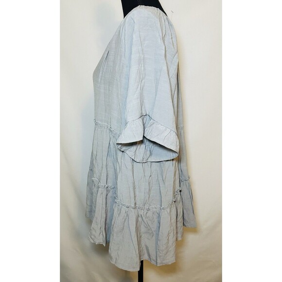 CAMILLE & CO Gray Tiered Boho Ruffle Short Sleeve Blouse Top Women's XL NWT - Picture 2 of 9